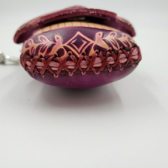 Sugar Skull Leather Wristlet Small Purple Coin Purse Keychain Calavera Wallet - Picture 8 of 16